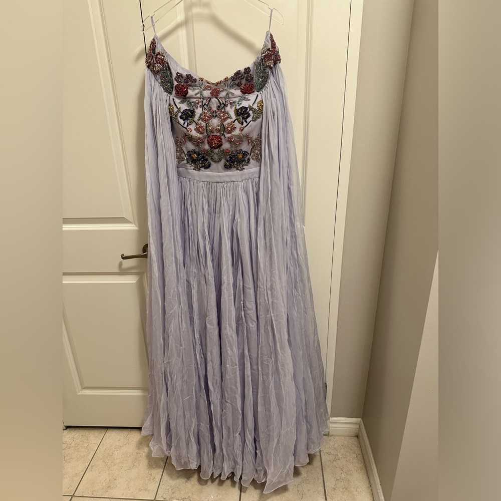 Alexander McQueen 100% silk lilac gown with hand sewn crystal details. Size 42.